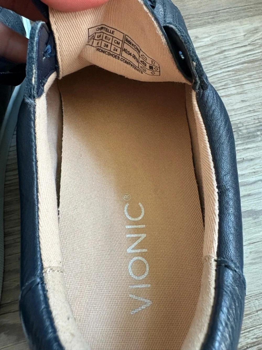 Vionic Chantelle Navy Leather Satin Ribbon Sneakers
